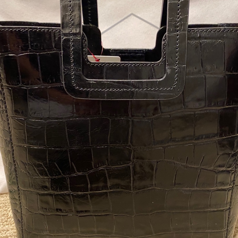 Staud Leather Croc Embossed Shirley Bag